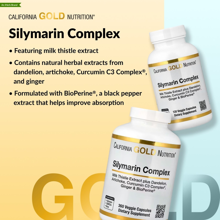 California Gold Nutrition, комплекс с силимарином с экстрактом расторопши, а также одуванчиком, артишоком, имбирем и BioPerine®, 360 растительных капсул