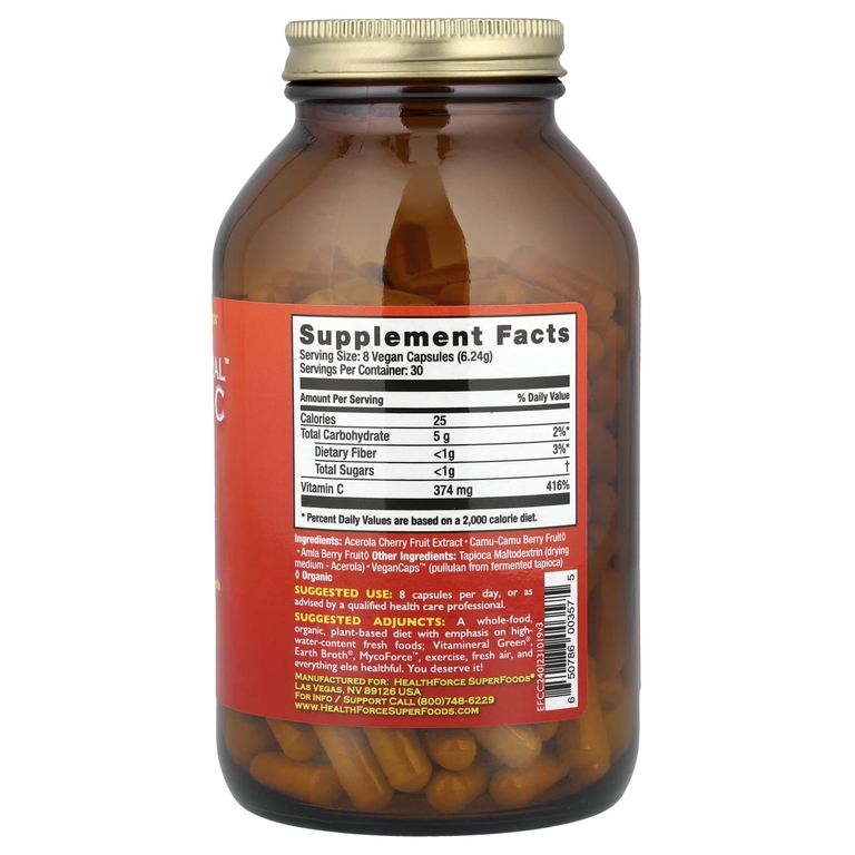 HealthForce Superfoods, Truly Natural™, витамин C, 240 веганских капсул