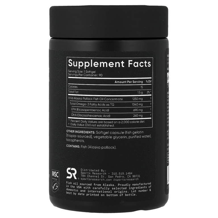 Sports Research, рыбий жир с омега-3, 90 капсул