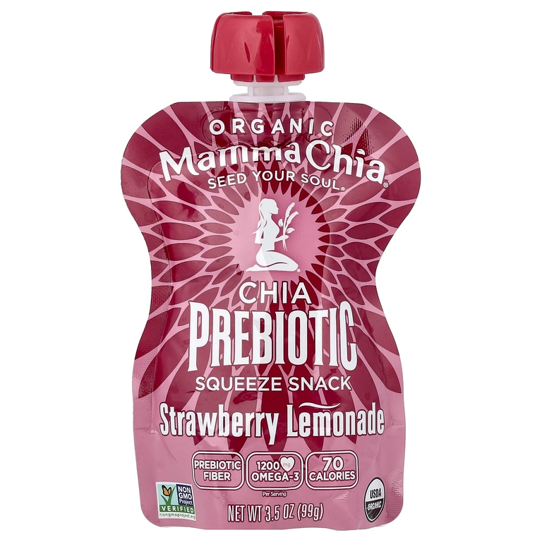 Mamma Chia, Organic Chia Prebiotic Squeeze Snack, клубничный лимонад, 4 пакетика, 99 г (3,5 унции)
