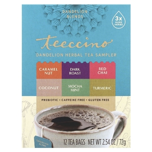 Teeccino, травяной чай из одуванчика, 6 вкусов, без кофеина, 12 чайных пакетиков, 72 г (2,54 унции)