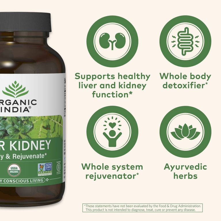 Organic India, печень и почки, 90 растительных капсул