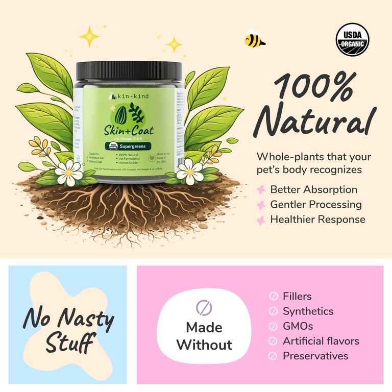 Kin+Kind, Skin + шерсти, суперзелень для собак и кошек, 113,4 г (4 унции)