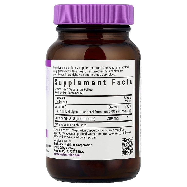 Bluebonnet Nutrition, коэнзим Q10, 200 мг, 60 желатиновых капсул