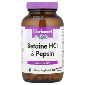 Bluebonnet Nutrition, Бетаина гидрохлорид, с пепсином, 180 растительных капсул
