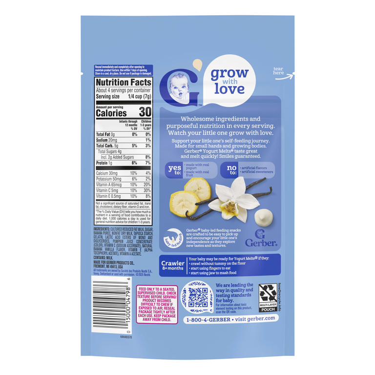 Gerber, Yogurt Melts®, для детей от 8 месяцев, банан и ваниль, 28 г (1 унция)