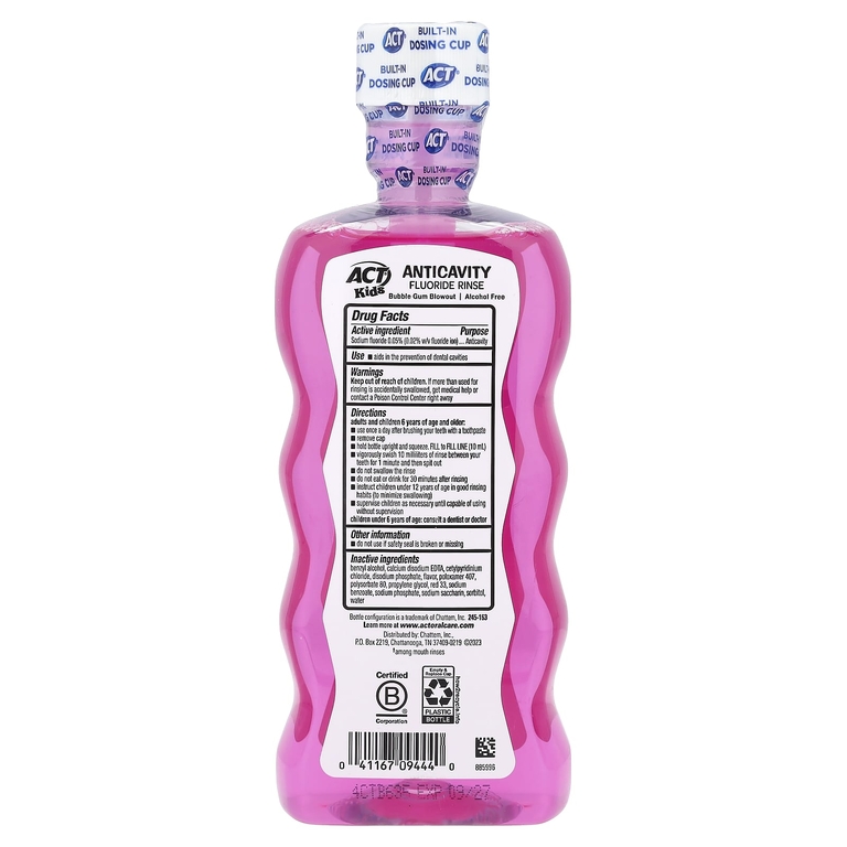 Act, ополаскиватель для рта с фторидом, против кариеса, Bubble Gum Blowout®, без сахара и спирта, 500 мл (16,9 жидк. унции)