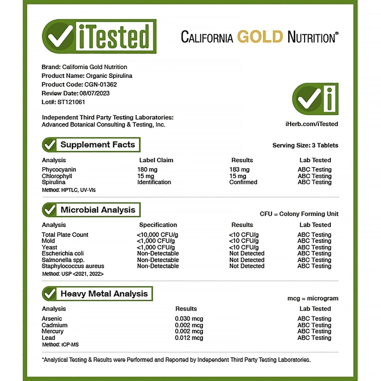 California Gold Nutrition, органическая спирулина, 240 таблеток (500 мг в 1 таблетке)