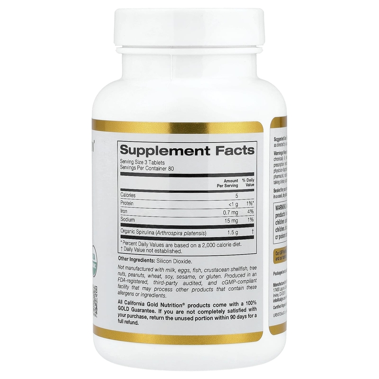 California Gold Nutrition, органическая спирулина, 240 таблеток (500 мг в 1 таблетке)