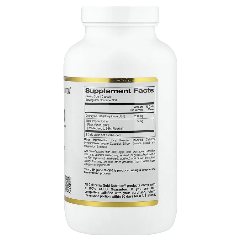 California Gold Nutrition, коэнзим Q10 с экстрактом чёрного перца Bioperine®, 360 мг, 360 растительных капсул