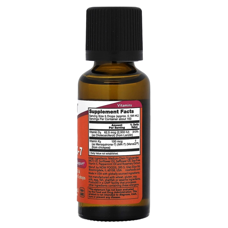 NOW Foods, жидкий витамин D3 и MK-7, мята, 30 мл (1 жидк. унция)