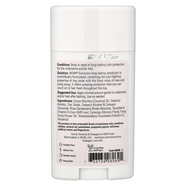 NOW Foods, Solutions, дезодорант длительного действия, роза и иланг-иланг, 62 г (2,2 унции)