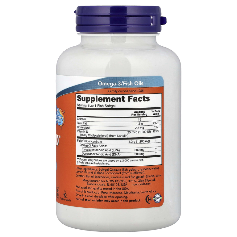 NOW Foods, Ultra Omega 3-D™, рыбий жир с омега-3, 90 капсул из рыбьего желатина