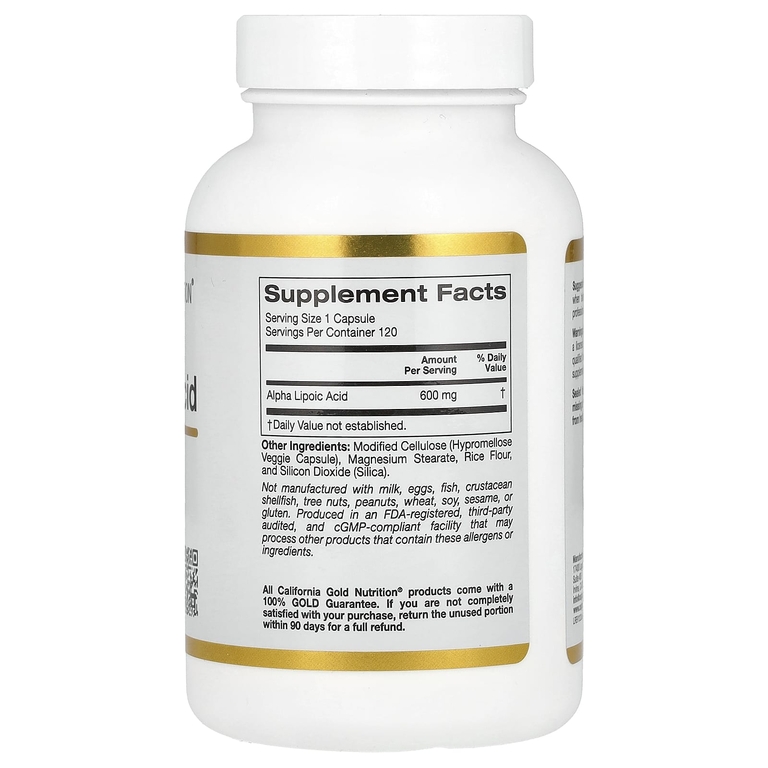 California Gold Nutrition, альфа-липоевая кислота, 600 мг, 120 растительных капсул