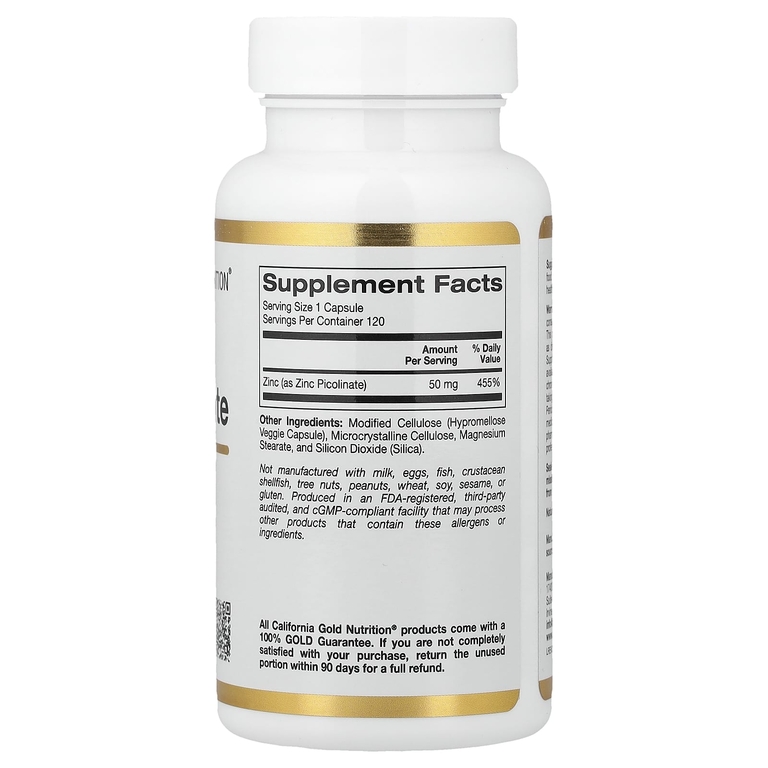 California Gold Nutrition, пиколинат цинка, 50 мг, 120 растительных капсул