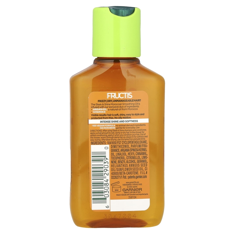 Garnier, Fructis, Sleek & Shine, марокканское масло для разглаживания гладкости, 111 мл (3,8 жидк. Унции)