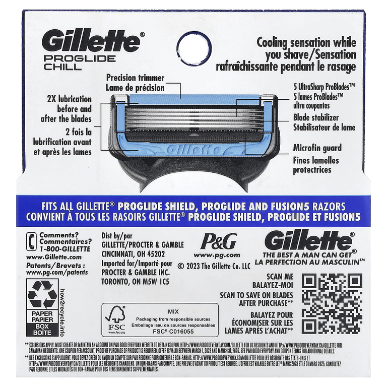 Gillette, Сменные кассеты для бритья Fusion5 Proshield, Chill, 4 кассеты