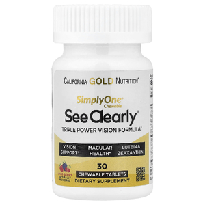 California Gold Nutrition, SimplyOne®, See Clearly, тройная формула для поддержки зрения, с лютеином, зеаксантином, витаминами, минералами и растительными экстрактами, со вкусом лесных ягод, 30 жевательных таблеток (Товар снят с продажи) 