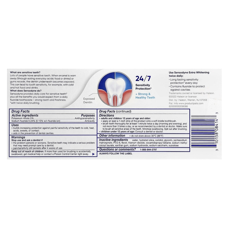 Sensodyne, Отбеливающая зубная паста с фтором, двойная упаковка, 2 тюбика по 113 г (4 унции)