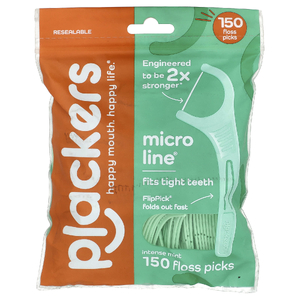 Plackers, Micro Line®, флоссеры, насыщенный вкус мяты, 150 штук