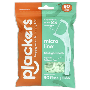 Plackers, Micro Line, щитки для зубной нити, интенсивная мята, 90 штук