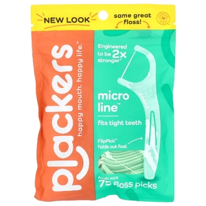 Plackers, Micro Line, зубная нить, свежая мята, 75 шт. (Товар снят с продажи) 