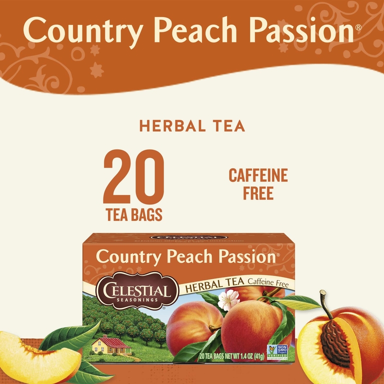 Celestial Seasonings, травяной чай с персиком, без кофеина, 20 чайных пакетиков, 41 г (1,4 унции)