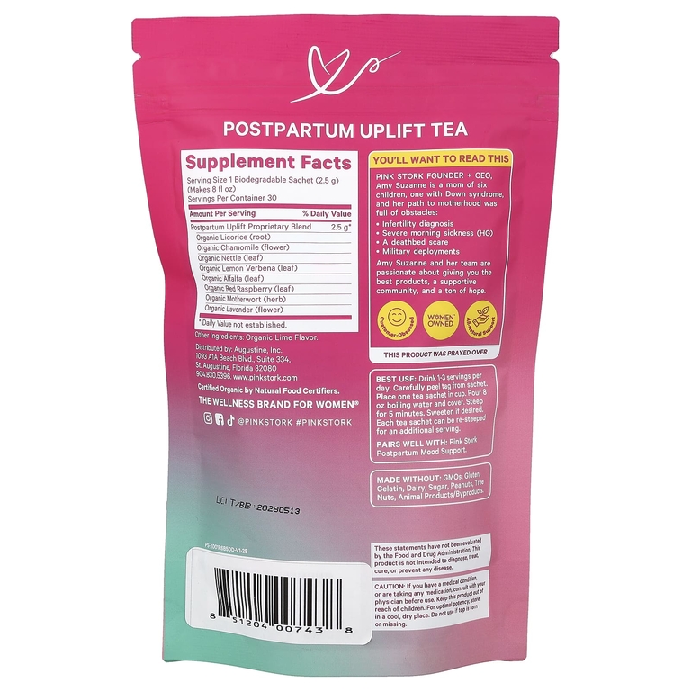 Pink Stork, чай для укрепления послеродового периода, освежающий с лаймом, 15 пакетиков, 37,5 г (1,3 унции)