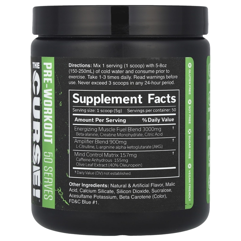 JNX Sports, The Curse!®, предтренировочный комплекс, со вкусом зеленого яблока, 250 г (8,8 унции)