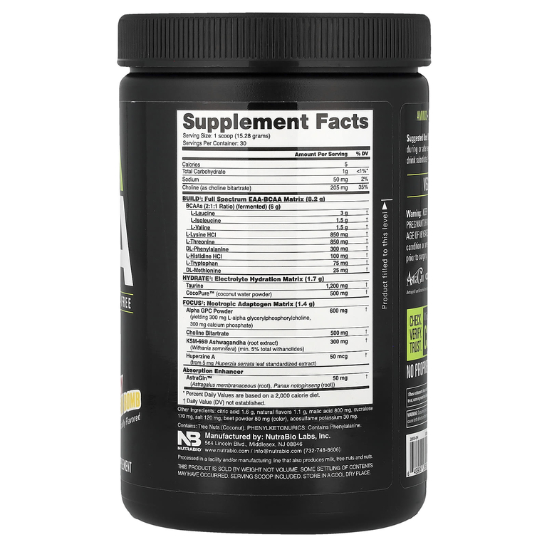 NutraBio, Alpha EAA, незаменимые аминокислоты, со вкусом клубники и лимона, 458 г (1 фунт)
