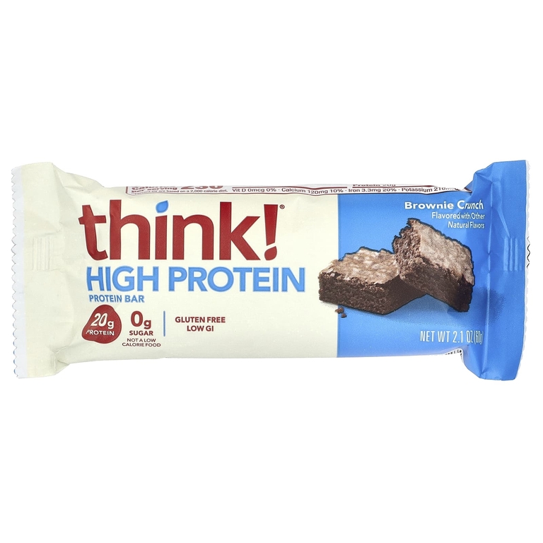 think!, высокопротеиновые батончики, хрустящий брауни, 5 батончиков по 60 г (2,1 унции)