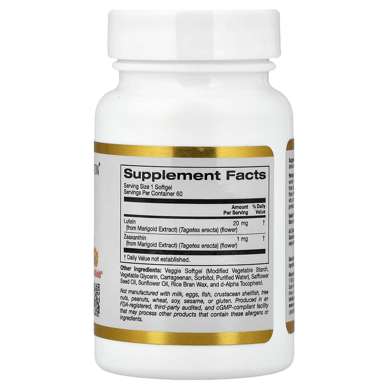 California Gold Nutrition, лютеин с зеаксантином из экстракта бархатцев, 60 растительных капсул