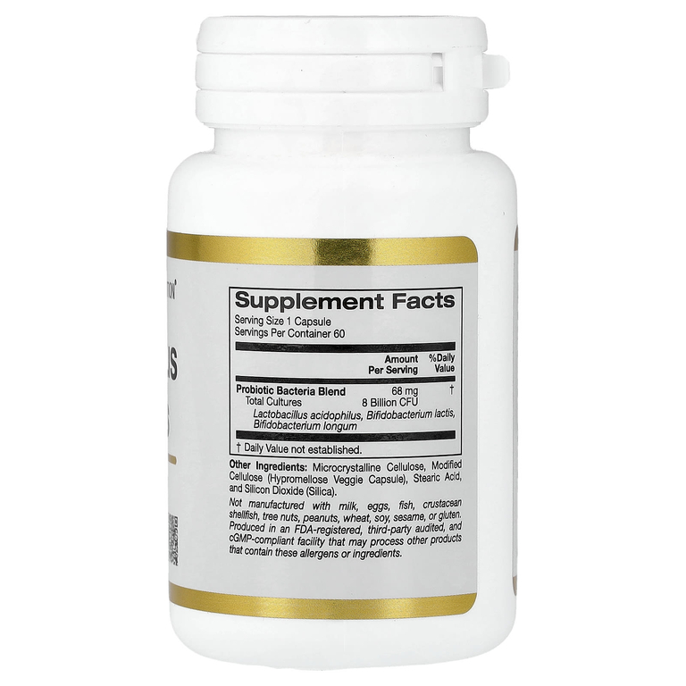 California Gold Nutrition, добавка с ацидофильными лактобактериями и бифидобактерями, смесь пробиотиков с ацидофильными лактобактериями, бифидобактериями лактис и бифидобактериями лонгум, 60 вегетарианских капсул