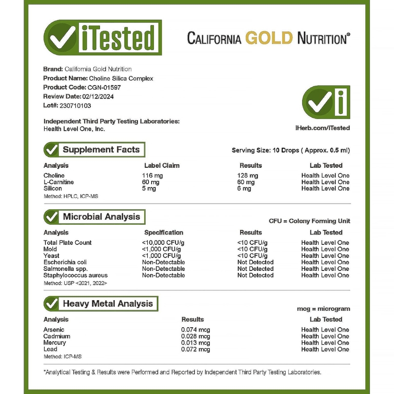 California Gold Nutrition, комплекс с холином и диоксидом кремния, биодоступный и стабилизированный кремний с холином и L-карнитином, 30 мл (1 жидк. унция)