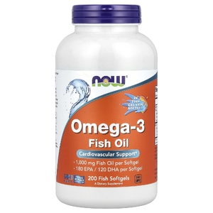 NOW Foods, рыбий жир с омега-3, 1000 мг, 200 капсул из рыбьего желатина