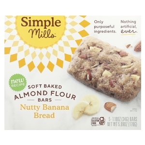 Simple Mills, Мягкие батончики из миндальной муки, банановый хлеб с орехами, 5 батончиков по 34 г (1,19 унции)
