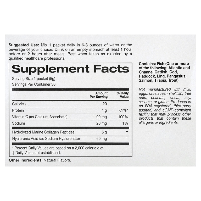 California Gold Nutrition, пептиды коллагена с витамином C и гиалуроновой кислотой, со вкусом граната, 30 пакетиков по 5,38 г