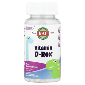 KAL, Dinosaurs®, витамин D-Rex™, жевательная жевательная таблетка, 90 жевательных таблеток (10 мкг в одной жевательной таблетке)