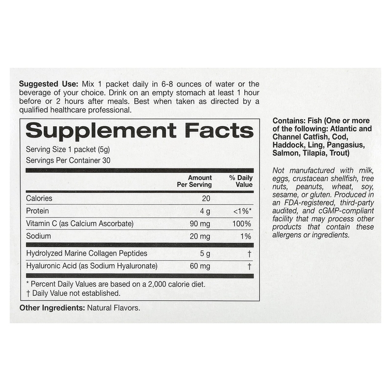 California Gold Nutrition, пептиды морского коллагена с витамином C и гиалуроновой кислотой, со вкусом лимона, 30 пакетиков по 5,38 г (0,19 унции)