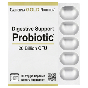 California Gold Nutrition, пробиотики для поддержки пищеварения, смесь пробиотиков и пребиотиков с лактобактериями рамнозус GG, 20 млрд КОЕ, 30 растительных капсул (Товар снят с продажи) 