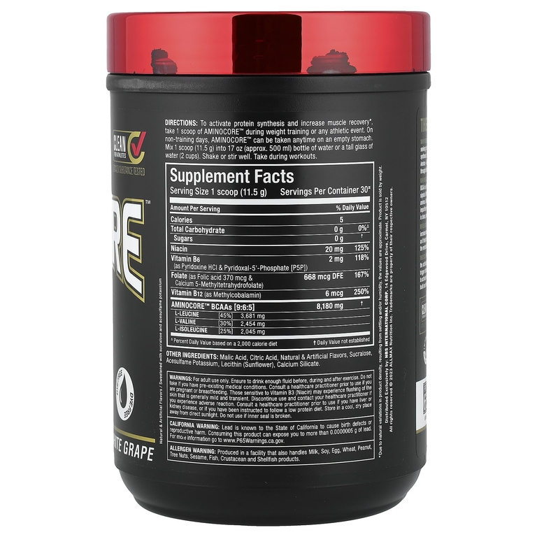 ALLMAX, AMINOCORE™ BCAA, со вкусом белого винограда, 345 г (0,76 фунта) (Товар снят с продажи) 