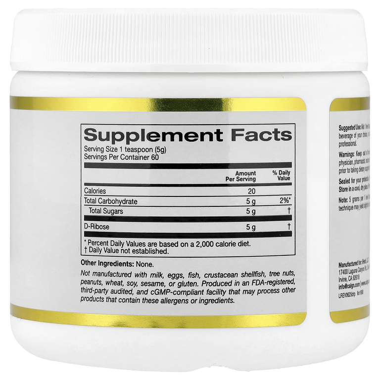 California Gold Nutrition, D-рибоза в порошке, без добавок, 300 г (10,6 унции)