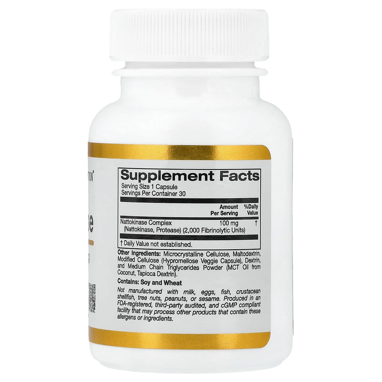 California Gold Nutrition, Наттокиназа, протеолитический фермент, 2000 FU, 30 растительных капсул