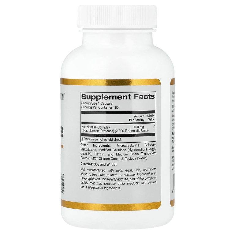 California Gold Nutrition, наттокиназа, протеолитический фермент, 2000 FU, 180 растительных капсул