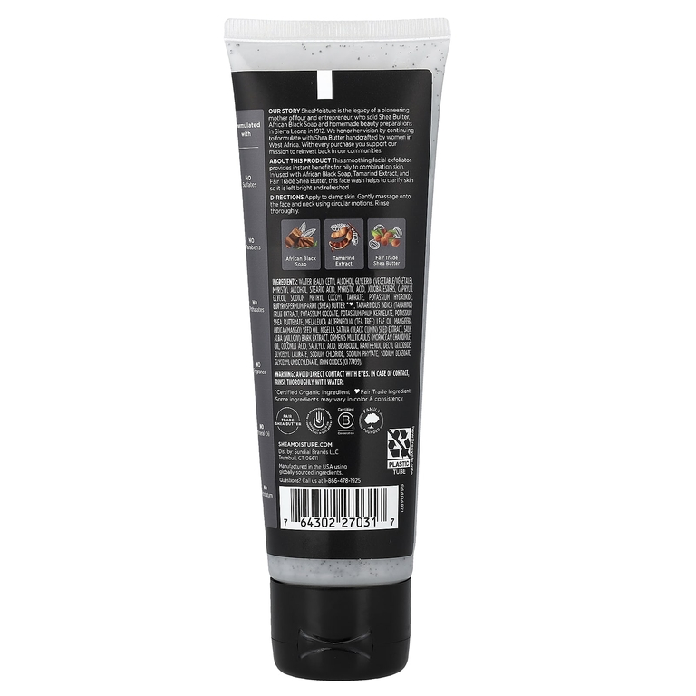 SheaMoisture, африканское черное мыло, отшелушивающий гель для умывания и скраб для лица с экстрактом тамаринда, 113 г (4 унции)