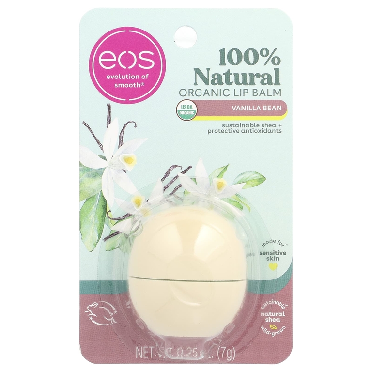 EOS, 100% натуральный органический бальзам для губ, ваниль, 7 г (0,25 унции) (Товар снят с продажи) 