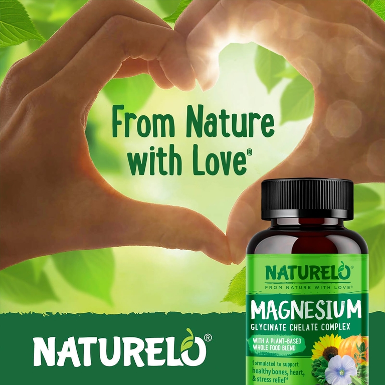 NATURELO, хелат глицината магния, 200 мг, 120 вегетарианских капсул