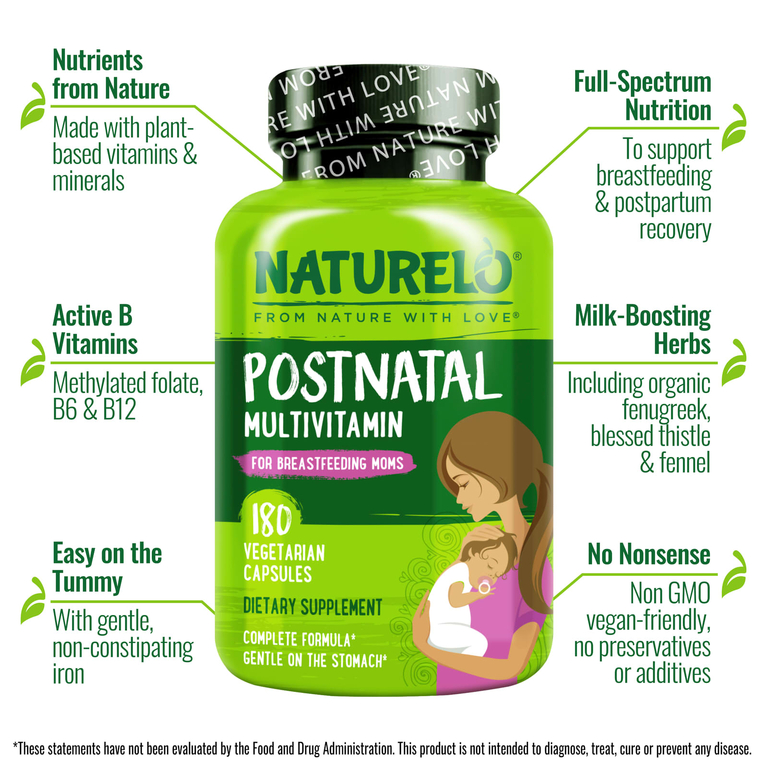 NATURELO, мультивитамины для послеродового периода для кормящих мам, 180 вегетарианских капсул
