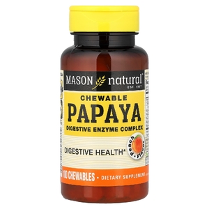 Mason Natural, жевательная папайя, комплекс пищеварительных ферментов, персик, 100 жевательных таблеток