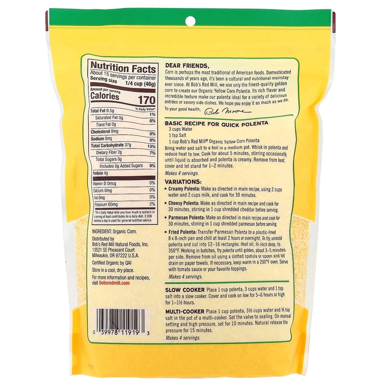 Bob's Red Mill, Органическая кукурузная крупа, полента, 680 г (24 унции)